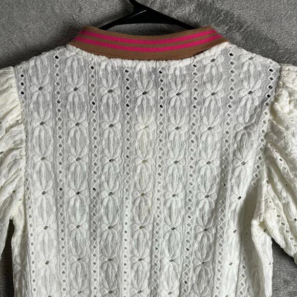 Maeve Lace Puff Sleeve Polo Preppy Cottagecore Feminine Romantic Feminine XS - Picture 2 of 6